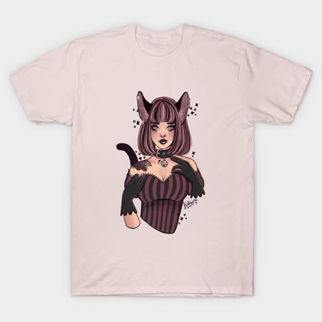 Black cat T-Shirt by fishboneart